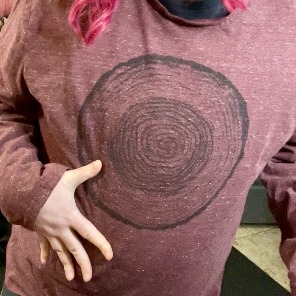 Maroon Woodcut Graphic Long Sleeve T-shirt